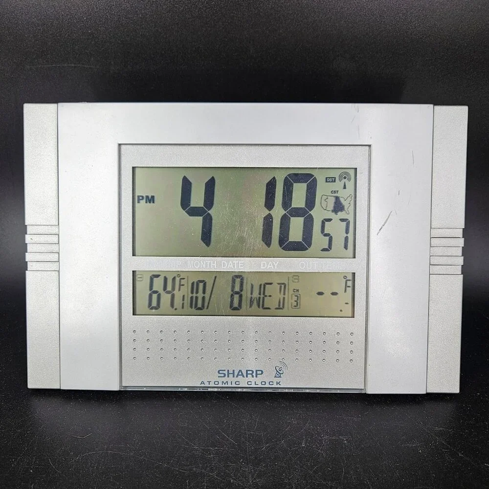 Vintage Sharp Atomic Wall Clock Digital Alarm Indoor/Outdoor Temp 1999 Works